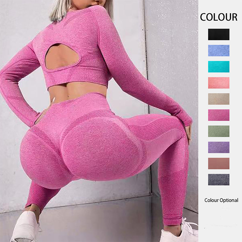 Women's Nylon Seamless Sports Set – Hollow Top & Butt-Lifting Leggings