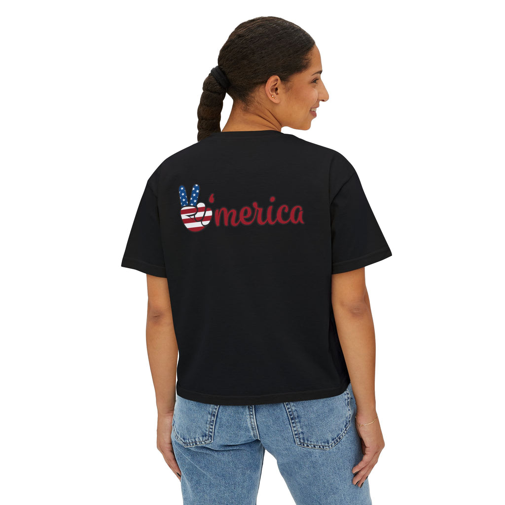 Women's Boxy Tee - 'Merica Flag Seal Patriotic Crop Top.