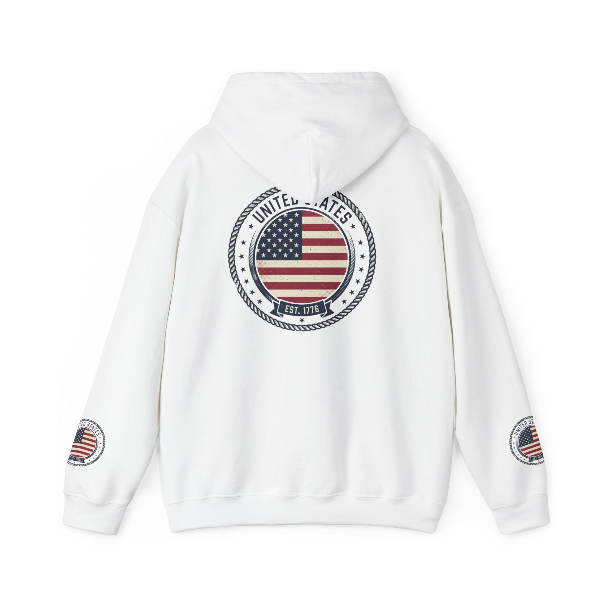 Patriotic Hoodie - USA Flag Peace Sign & Vintage Seal