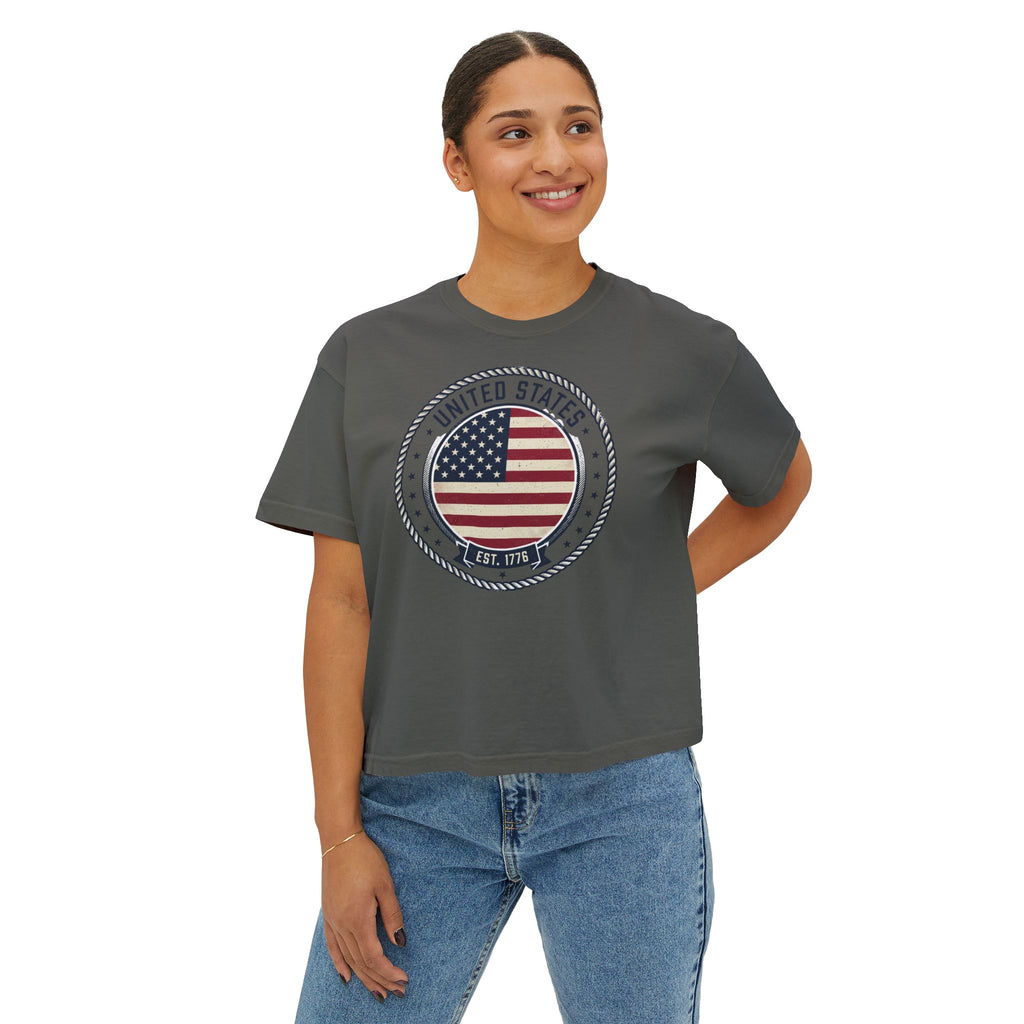 Women's Boxy Tee - 'Merica Flag Seal Patriotic Crop Top.