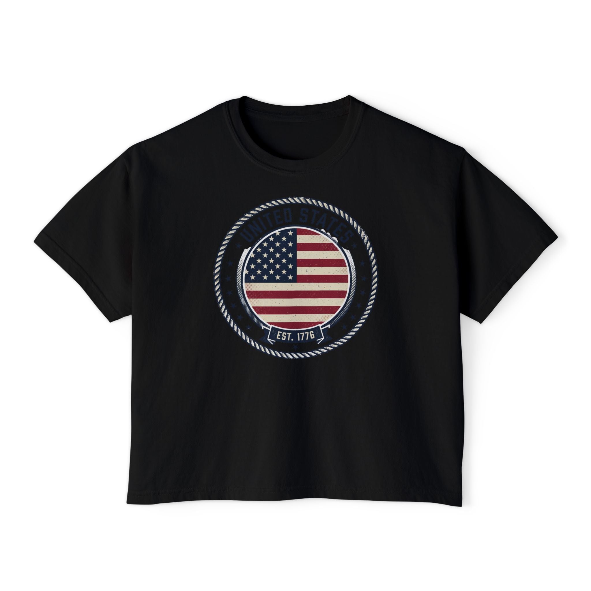 Women's Boxy Tee - 'Merica Flag Seal Patriotic Crop Top.