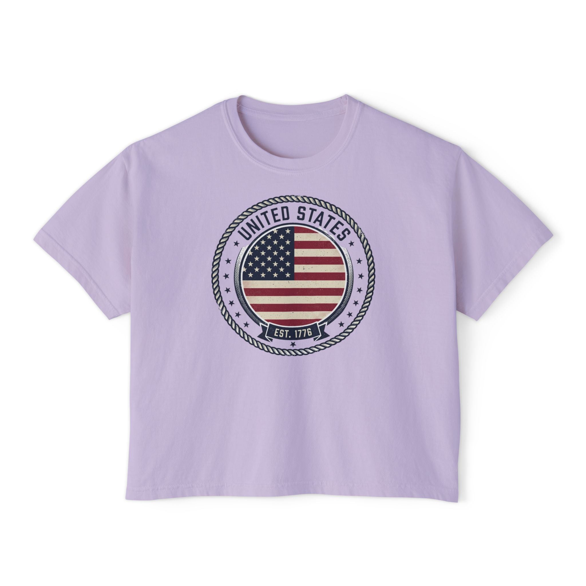 Women's Boxy Tee - 'Merica Flag Seal Patriotic Crop Top.