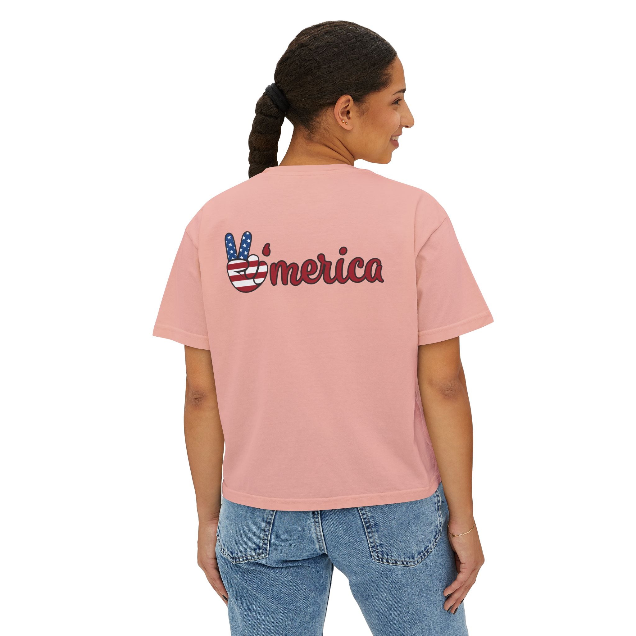 Women's Boxy Tee - 'Merica Flag Seal Patriotic Crop Top.