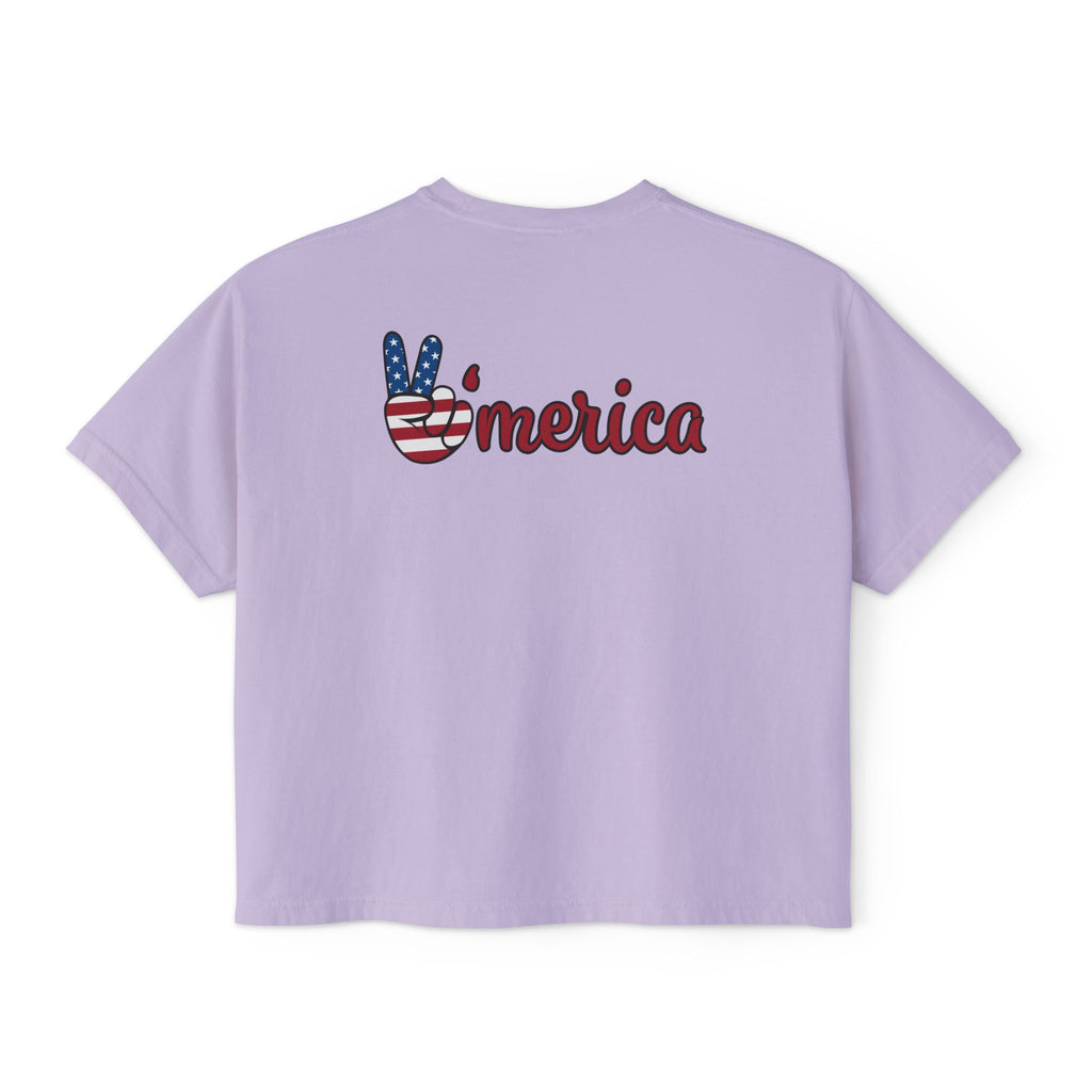 Women's Boxy Tee - 'Merica Flag Seal Patriotic Crop Top.