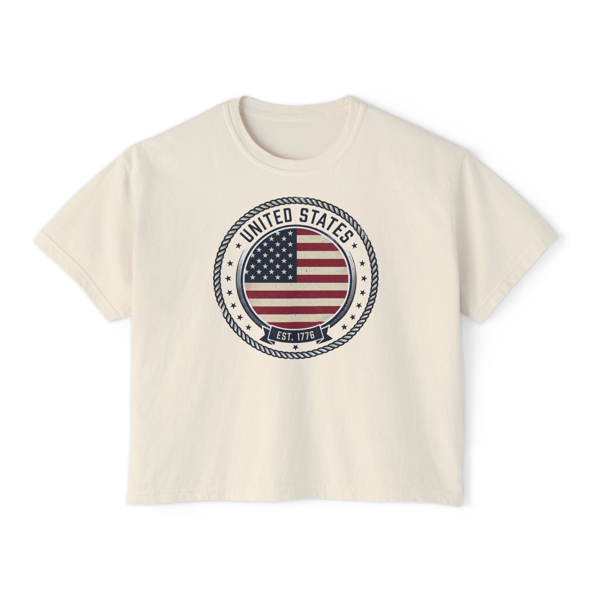 Women's Boxy Tee - 'Merica Flag Seal Patriotic Crop Top.
