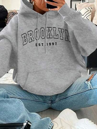 Women's Loose Fit Street Hoodie with Drawstring Hood