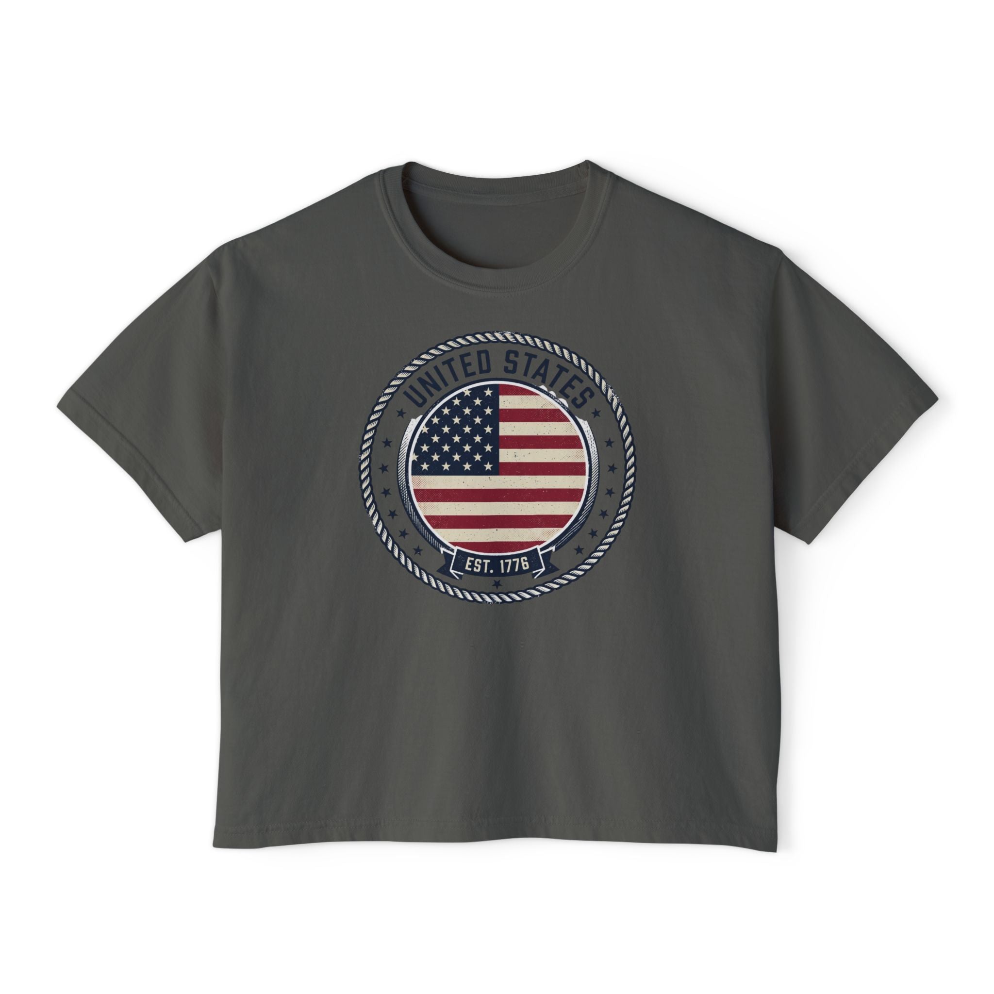 Women's Boxy Tee - 'Merica Flag Seal Patriotic Crop Top.