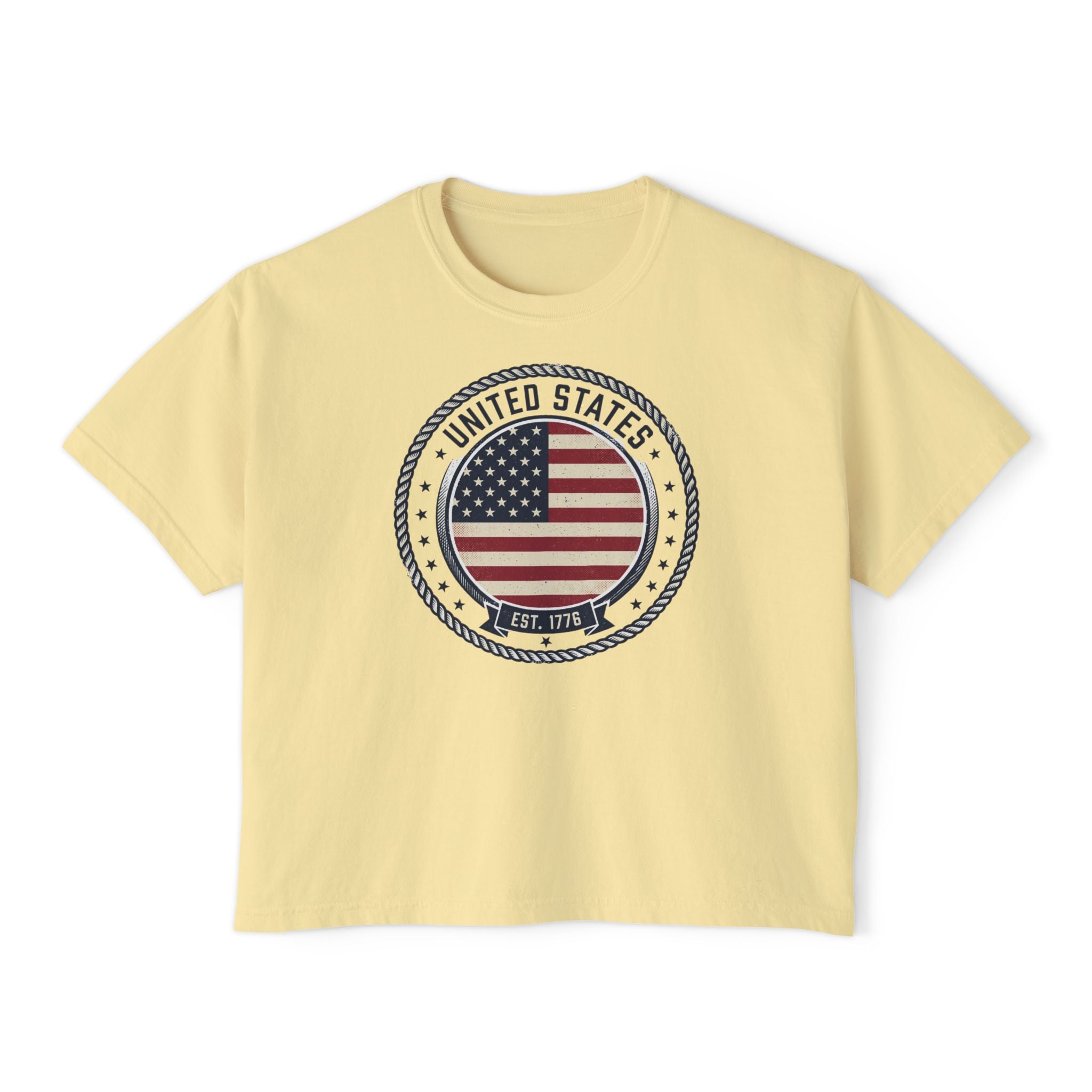Women's Boxy Tee - 'Merica Flag Seal Patriotic Crop Top.