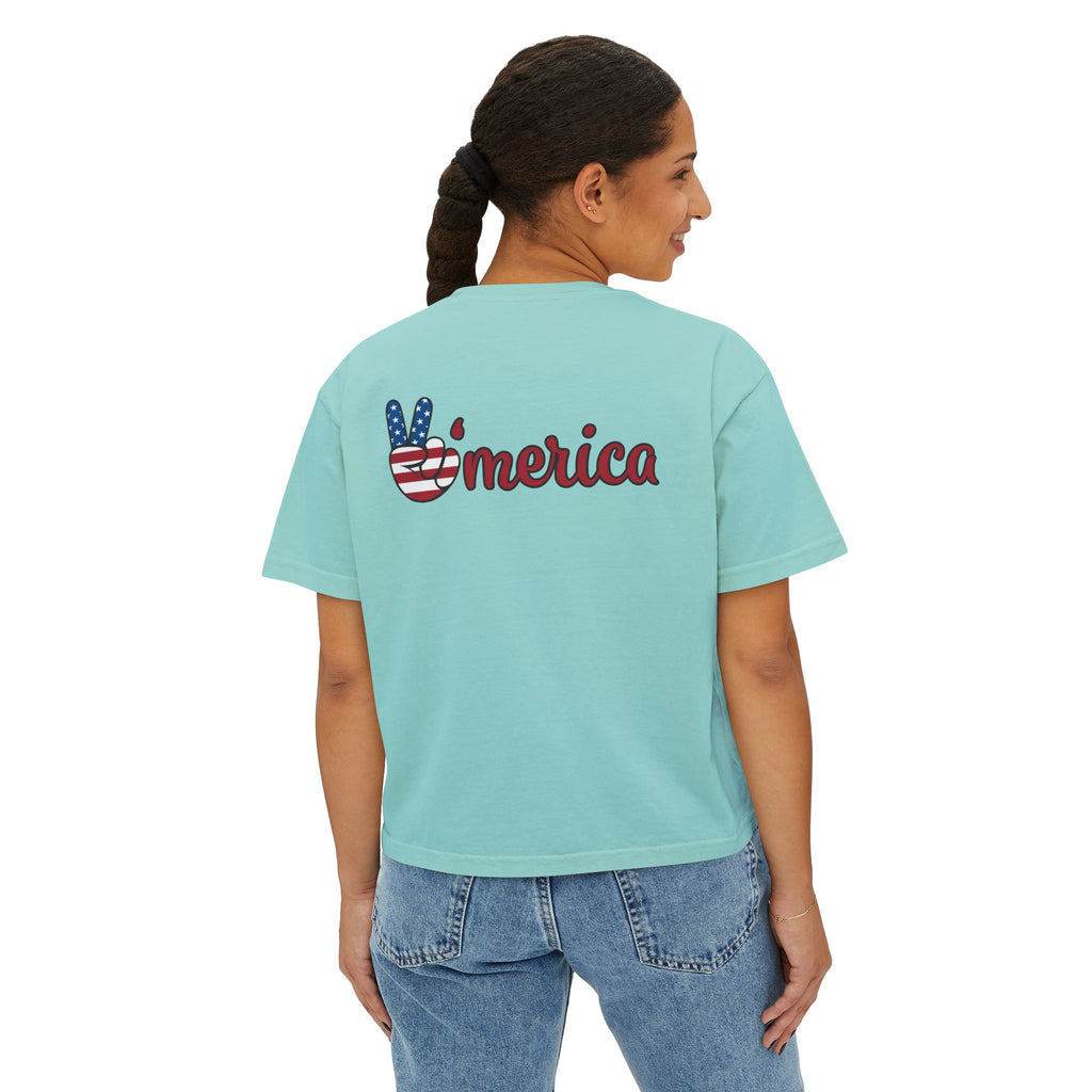 Women's Boxy Tee - 'Merica Flag Seal Patriotic Crop Top.