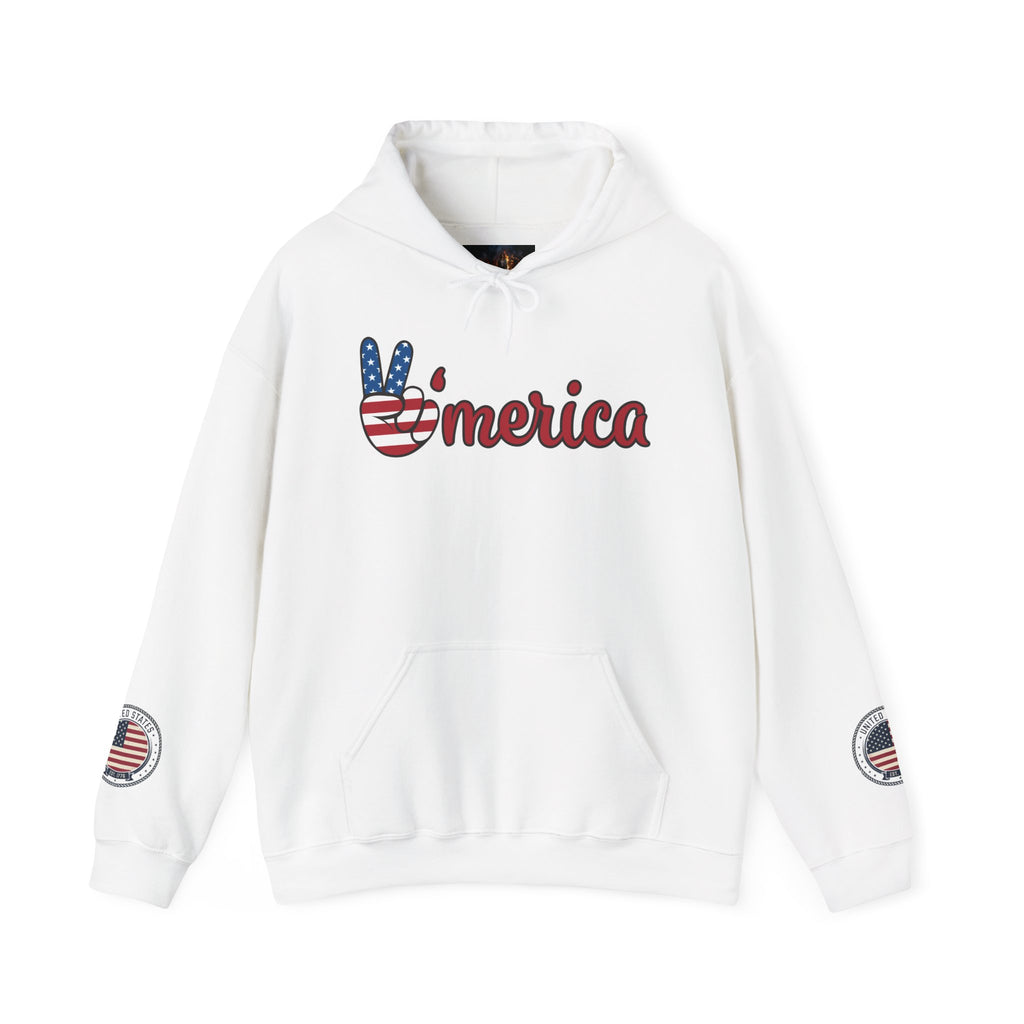 Patriotic Hoodie - USA Flag Peace Sign & Vintage Seal