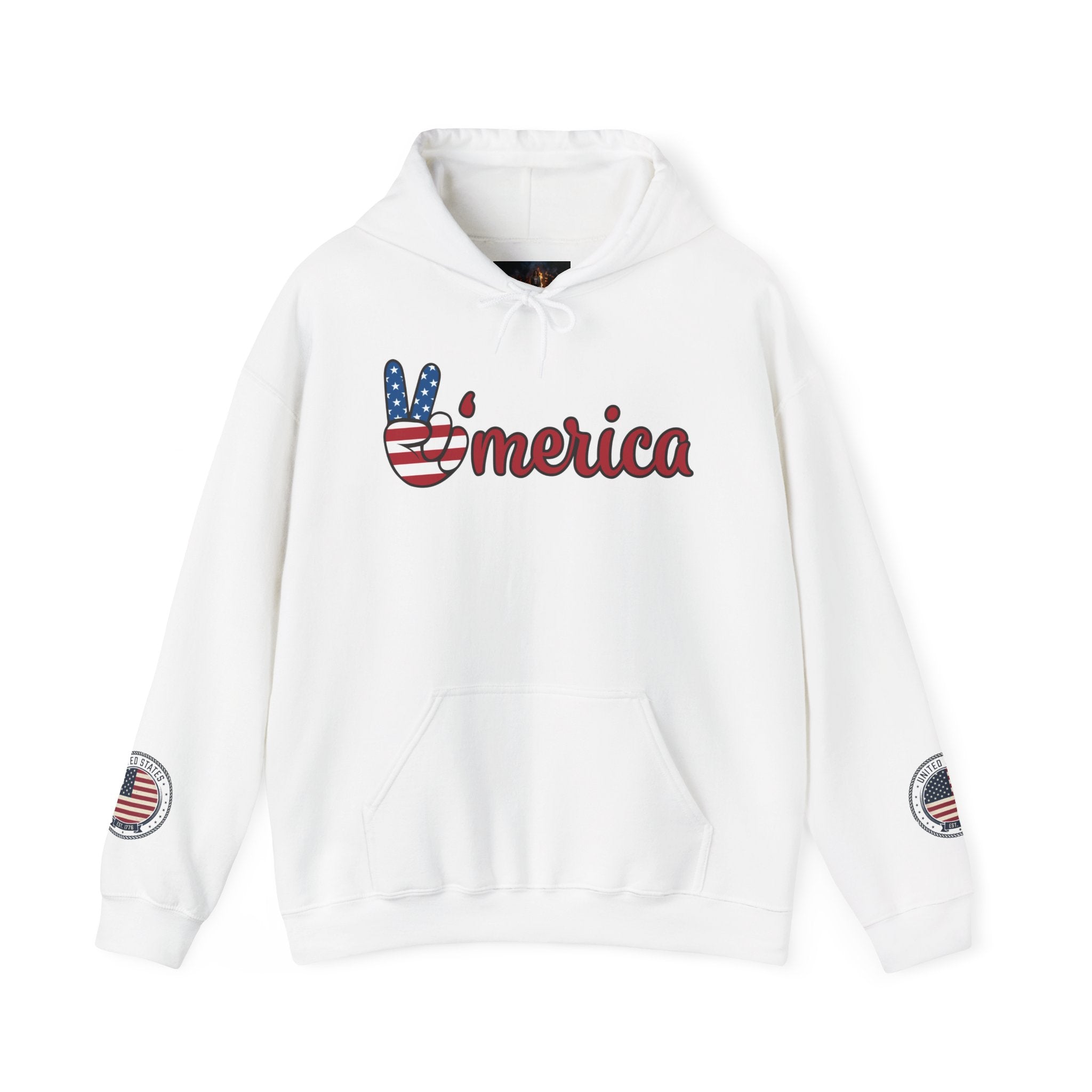Patriotic Hoodie - USA Flag Peace Sign & Vintage Seal