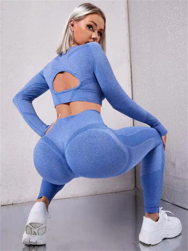 Women's Nylon Seamless Sports Set – Hollow Top & Butt-Lifting Leggings