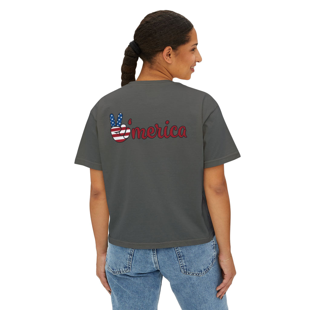 Women's Boxy Tee - 'Merica Flag Seal Patriotic Crop Top.