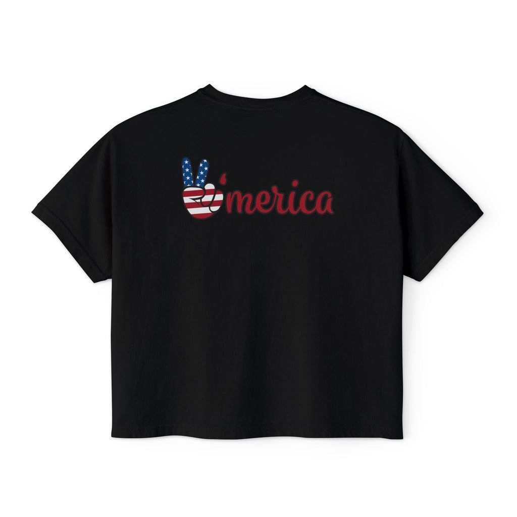 Women's Boxy Tee - 'Merica Flag Seal Patriotic Crop Top.