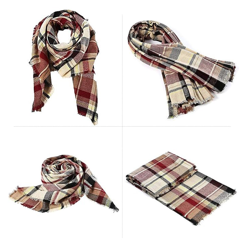 59 X 59in Red Women Fall Winter Scarf Plaid Tassel Soft Warm Blanket Scarves Womens Shawl Wraps
