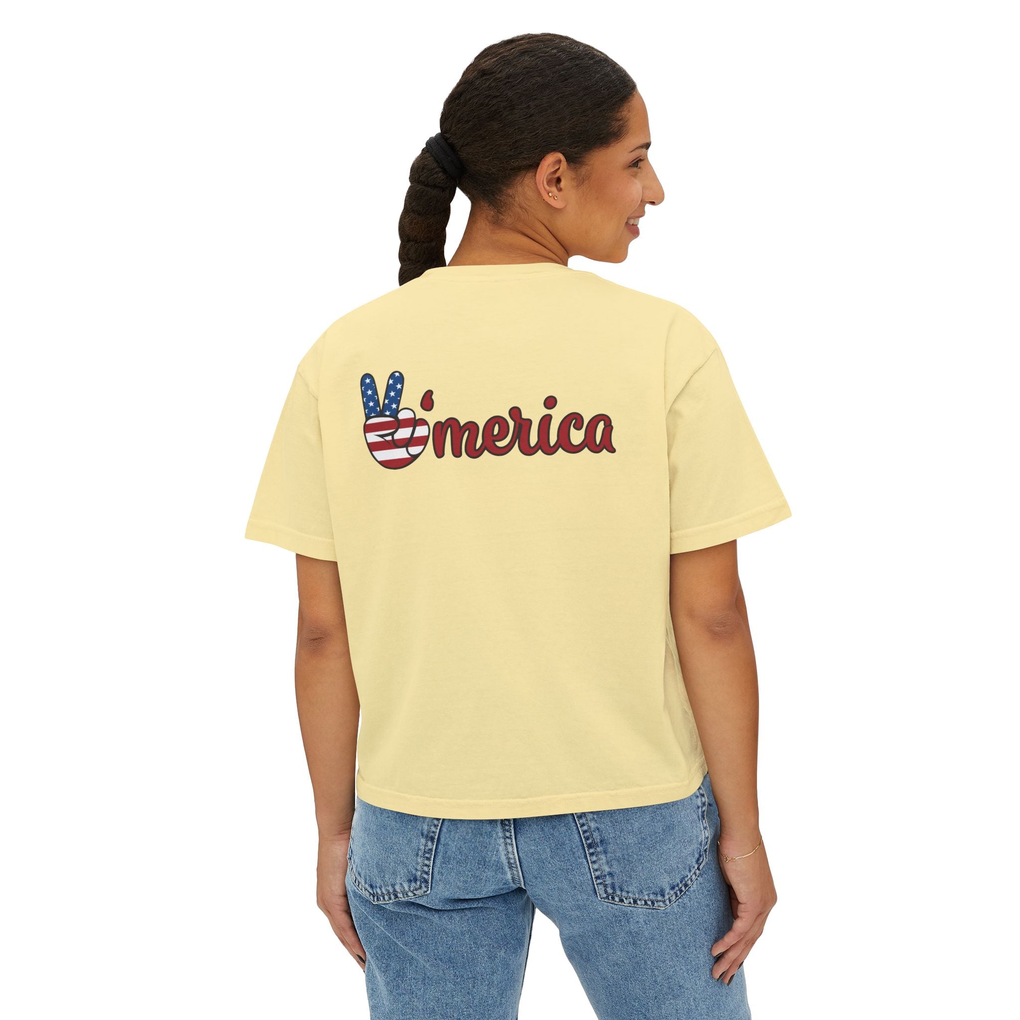 Women's Boxy Tee - 'Merica Flag Seal Patriotic Crop Top.