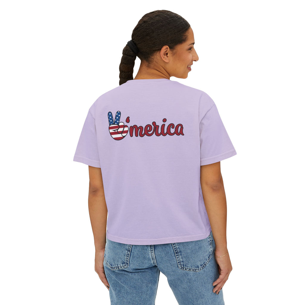 Women's Boxy Tee - 'Merica Flag Seal Patriotic Crop Top.