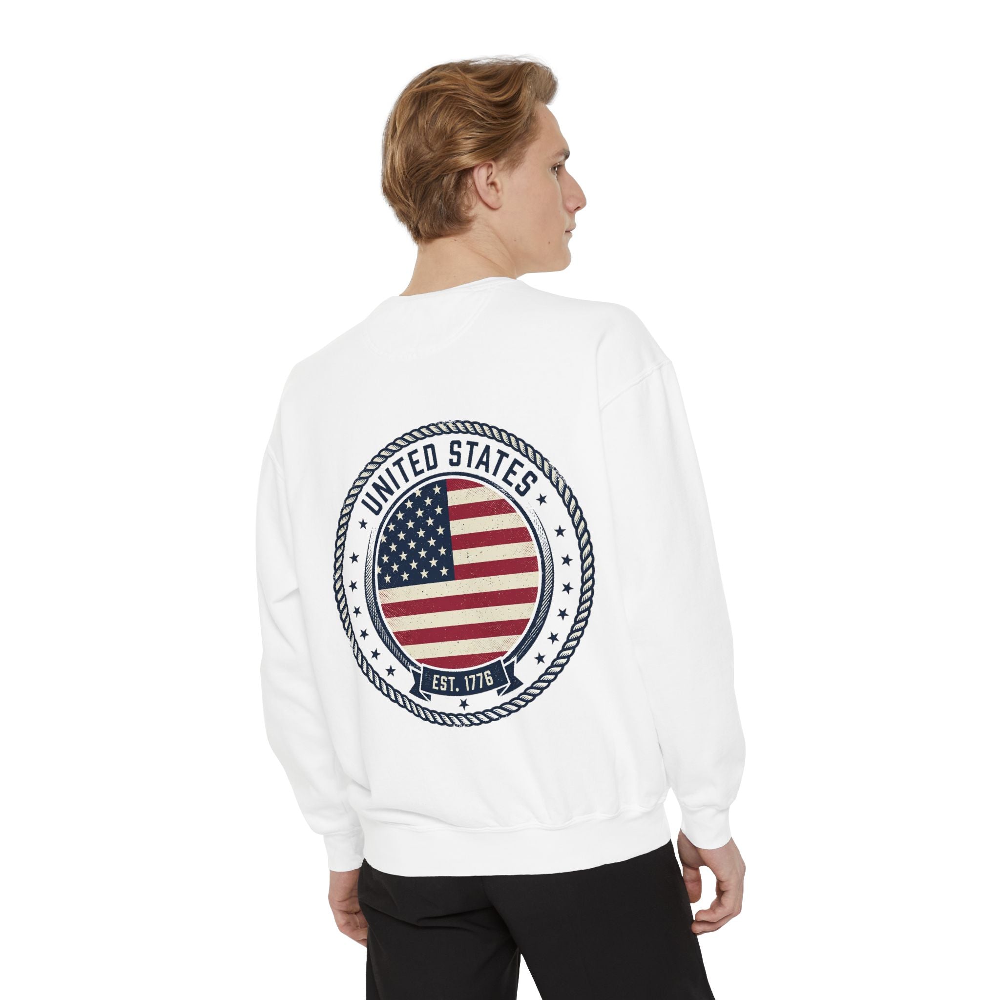 USA Garment-Dyed Sweatshirt — Patriotic American Flag Design