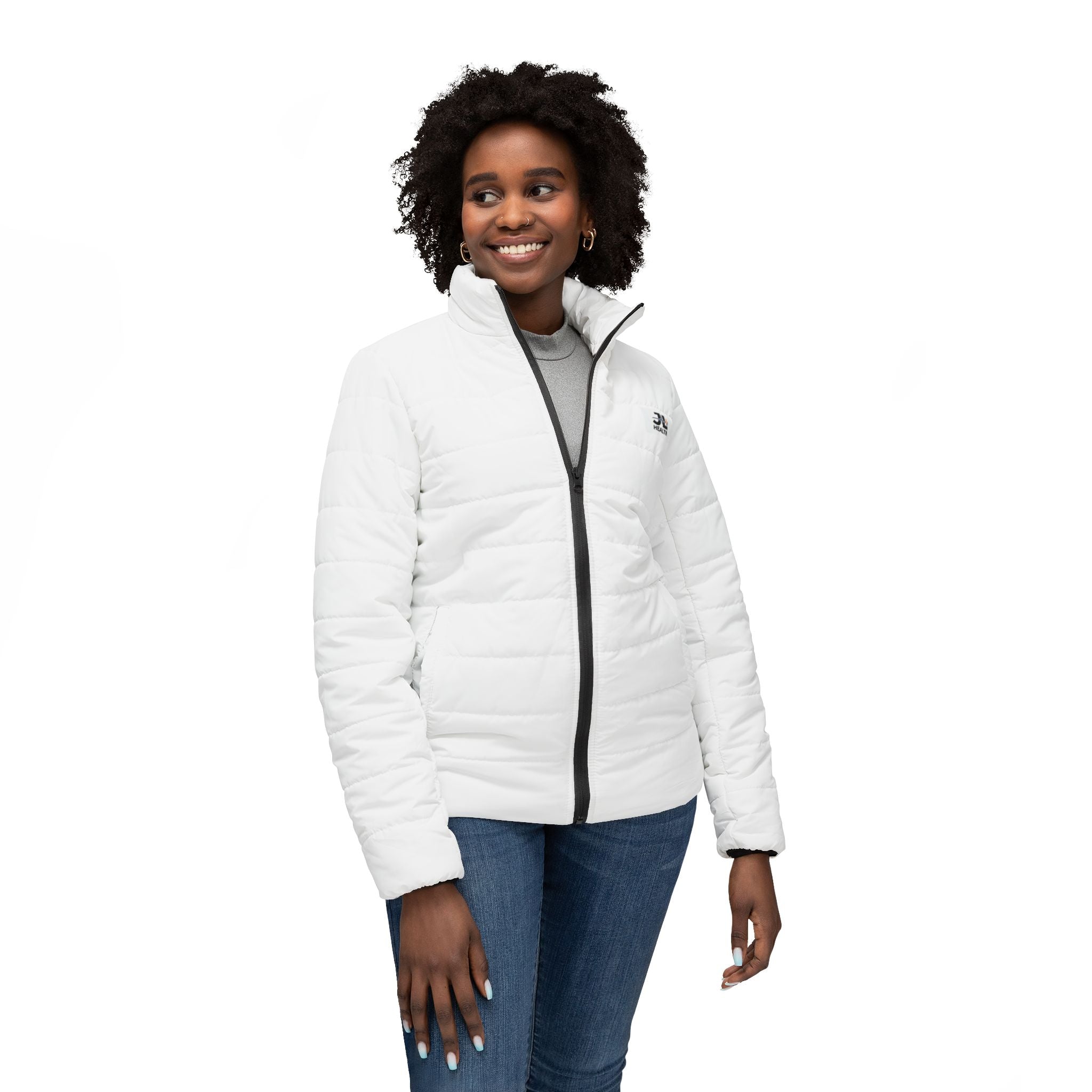 Women's Quilted Puffer Jacket – White Lightweight Insulated Coat