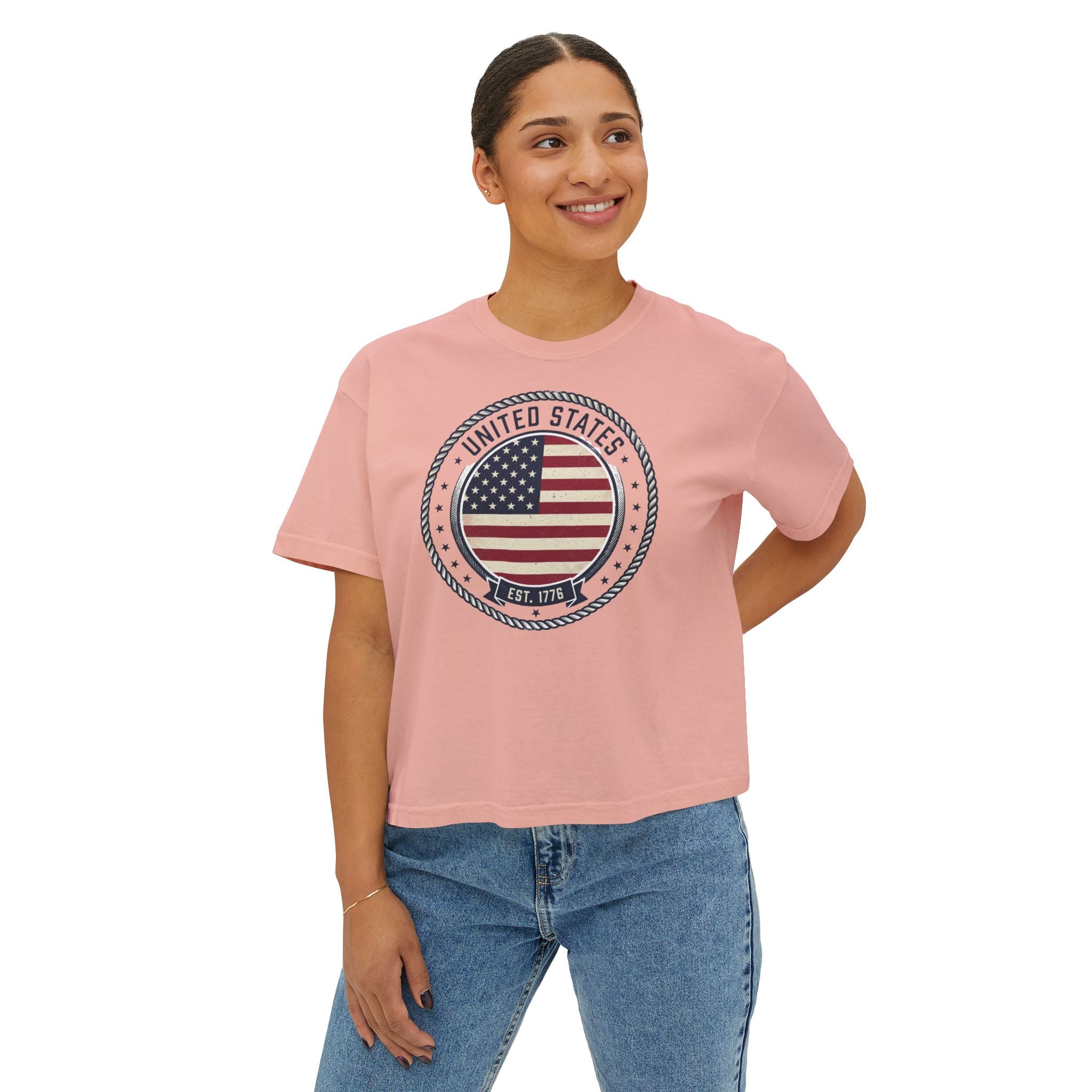 Women's Boxy Tee - 'Merica Flag Seal Patriotic Crop Top.