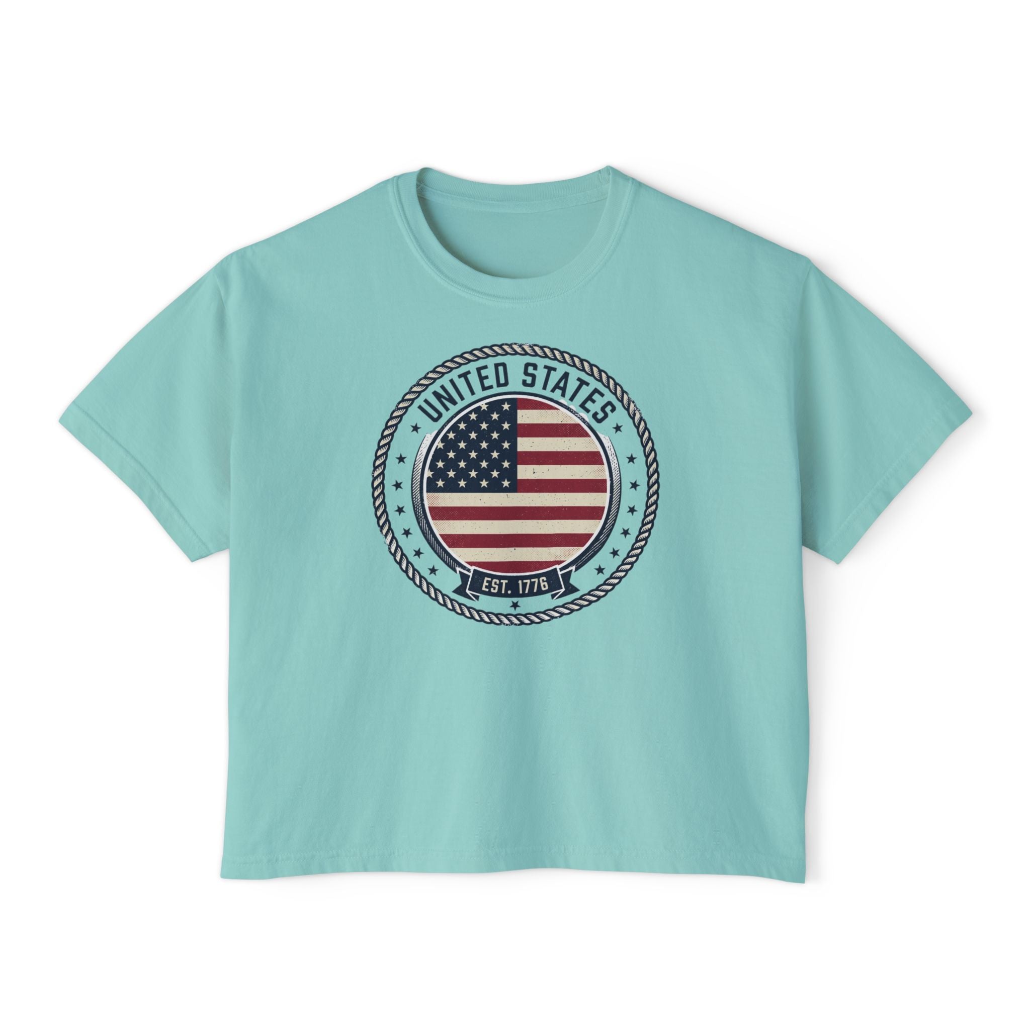 Women's Boxy Tee - 'Merica Flag Seal Patriotic Crop Top.
