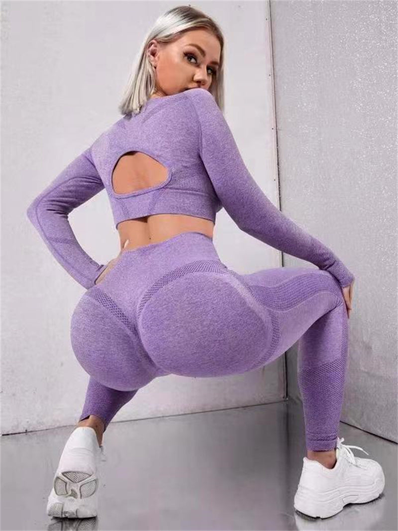 Women's Nylon Seamless Sports Set – Hollow Top & Butt-Lifting Leggings
