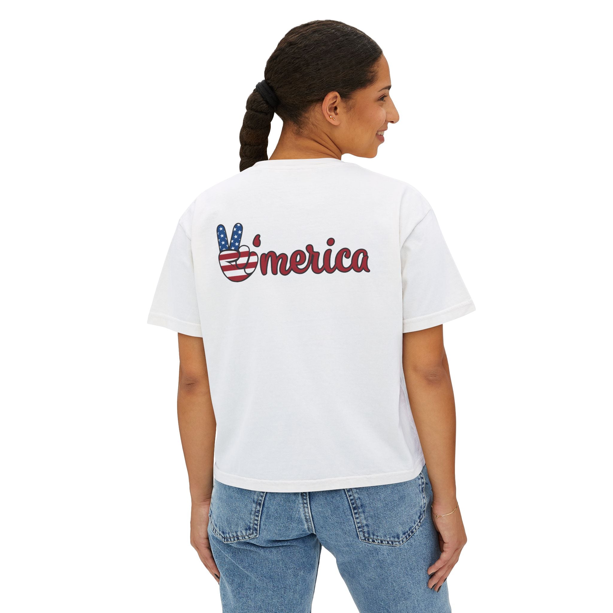 Women's Boxy Tee - 'Merica Flag Seal Patriotic Crop Top.