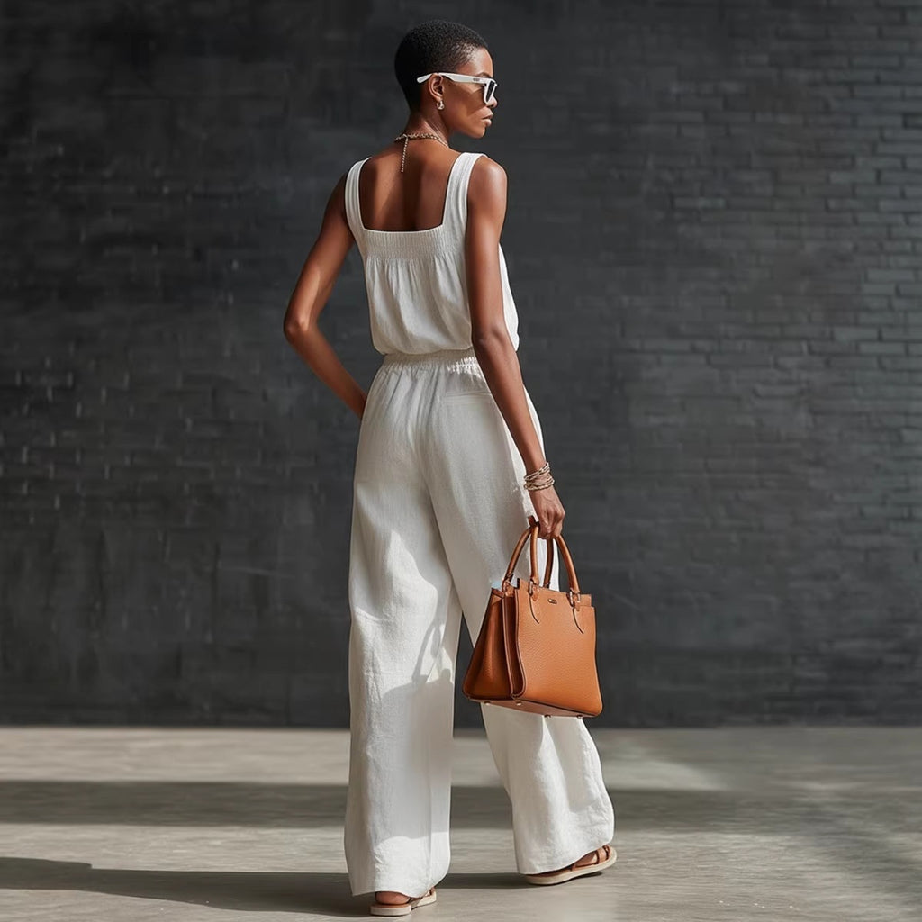 Sleeveless Loose Off-Shoulder Set Womens Wide-Leg Pants Two-Piece Set