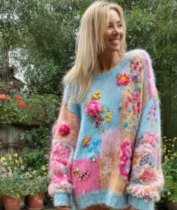Women's Coarse Knit 3D Print Pullover Base Layer