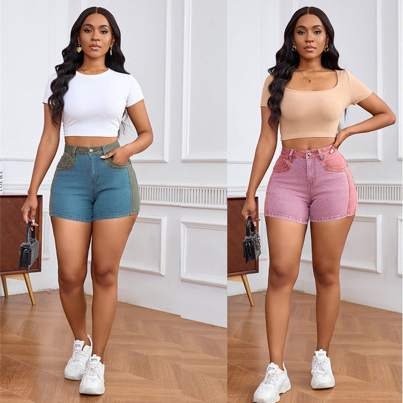 New Womens Patchwork Denim Shorts