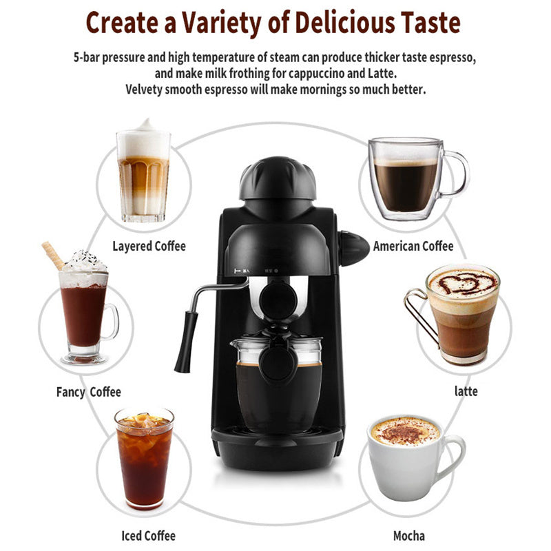 Mini Home Espresso Machine, Semi-Automatic, 5-Cup