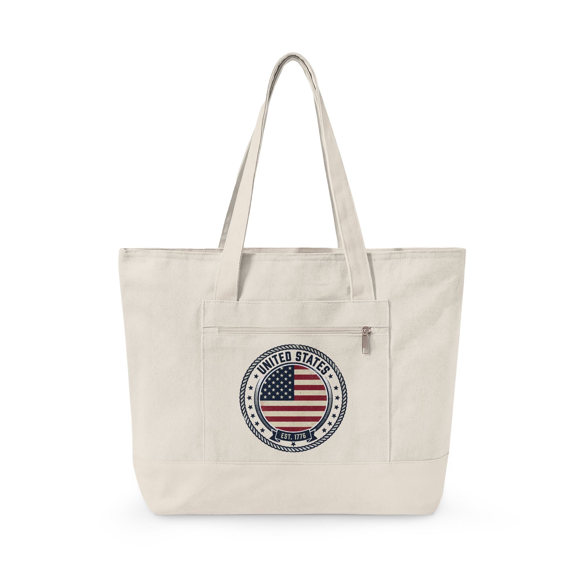 USA Flag Canvas Tote — Zippered Patriotic Tote Bag