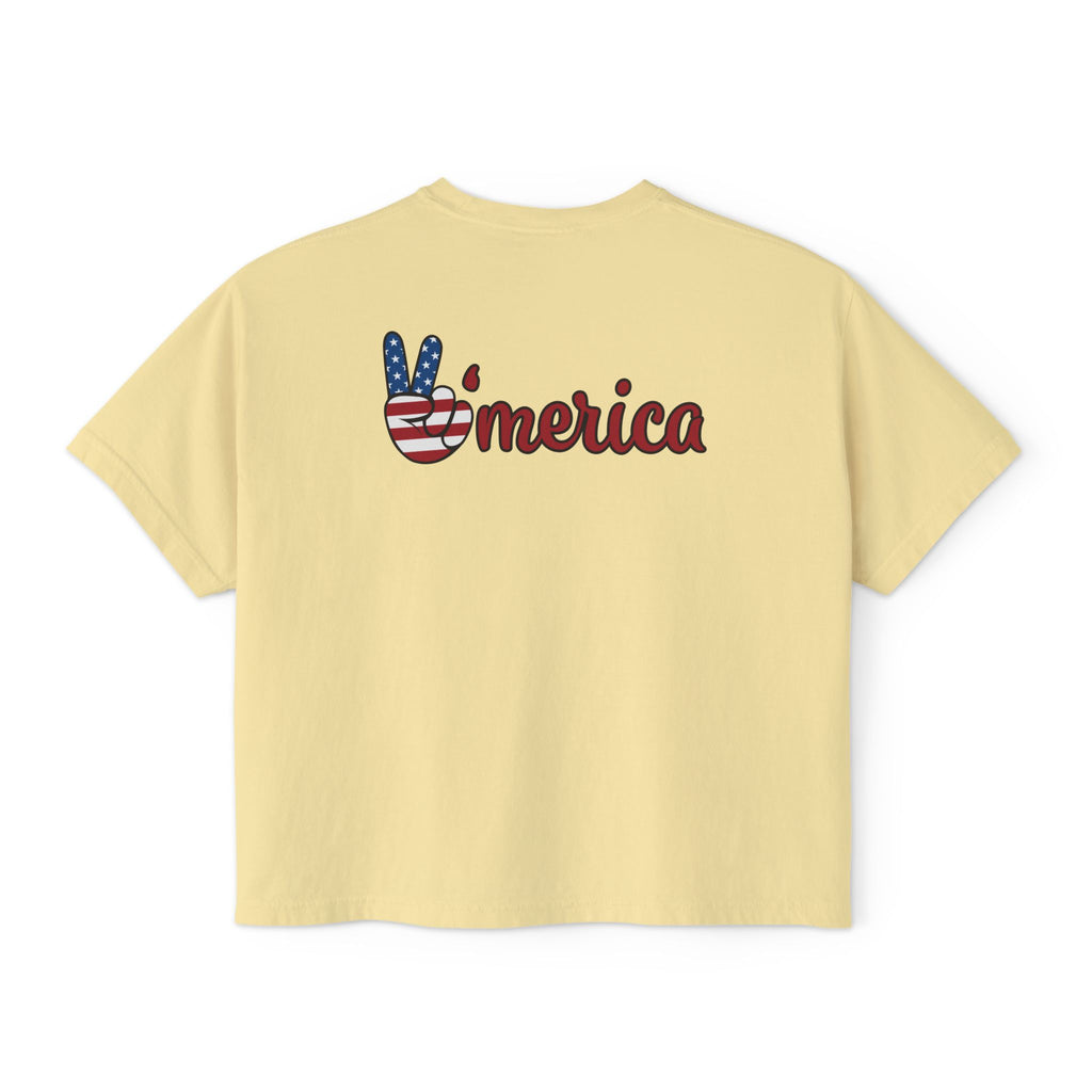 Women's Boxy Tee - 'Merica Flag Seal Patriotic Crop Top.