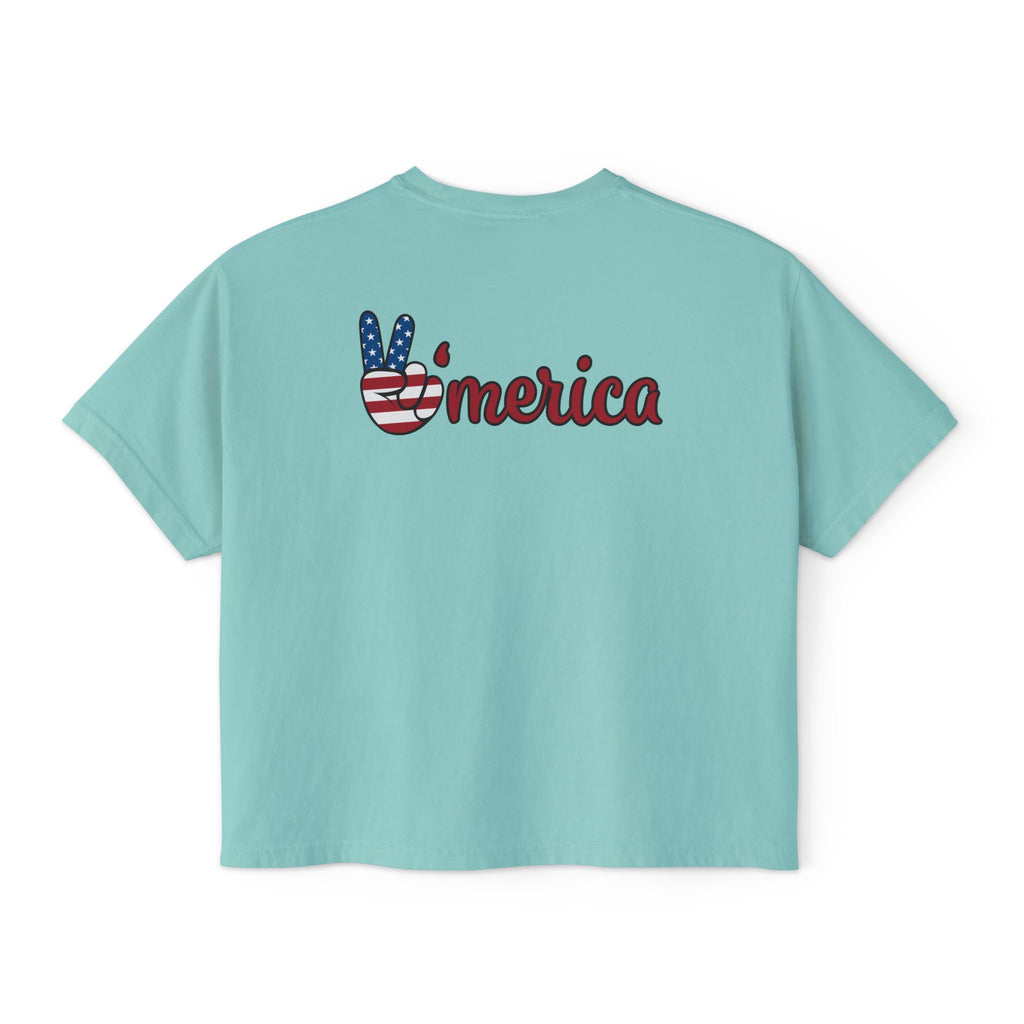 Women's Boxy Tee - 'Merica Flag Seal Patriotic Crop Top.