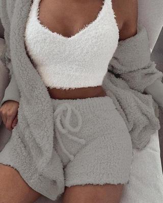 Women's 3-Piece Cosy Pajama Set – Crop Top, Tank & Shorts