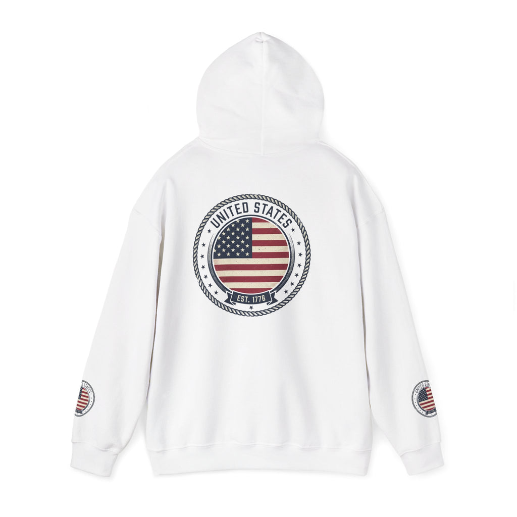 Patriotic Hoodie - USA Flag Peace Sign & Vintage Seal