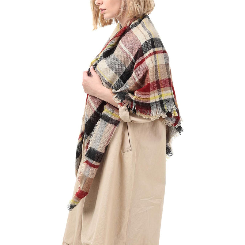 59 X 59in Red Women Fall Winter Scarf Plaid Tassel Soft Warm Blanket Scarves Womens Shawl Wraps
