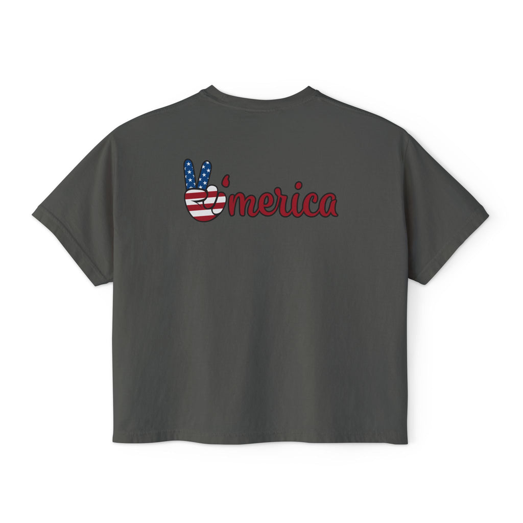 Women's Boxy Tee - 'Merica Flag Seal Patriotic Crop Top.