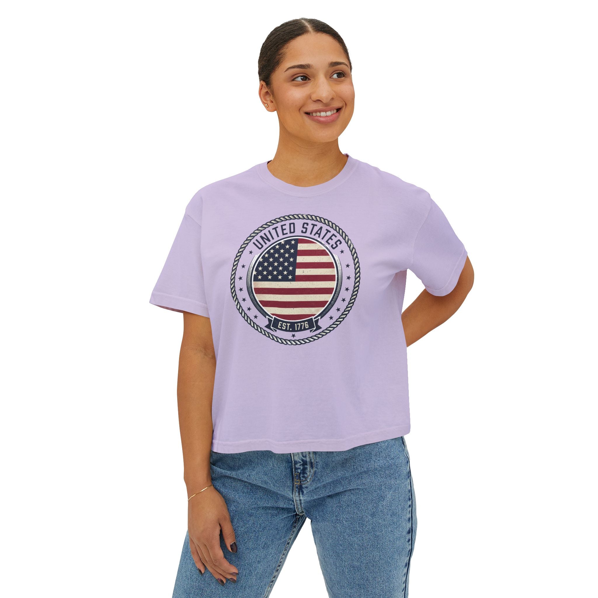 Women's Boxy Tee - 'Merica Flag Seal Patriotic Crop Top.