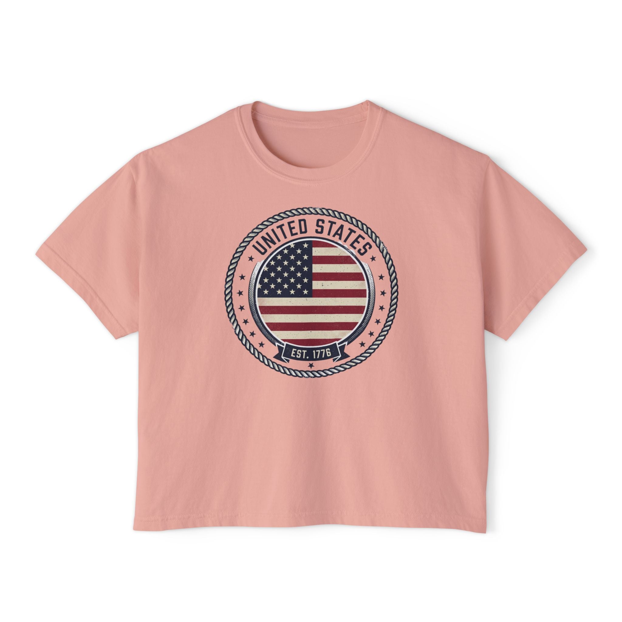 Women's Boxy Tee - 'Merica Flag Seal Patriotic Crop Top.