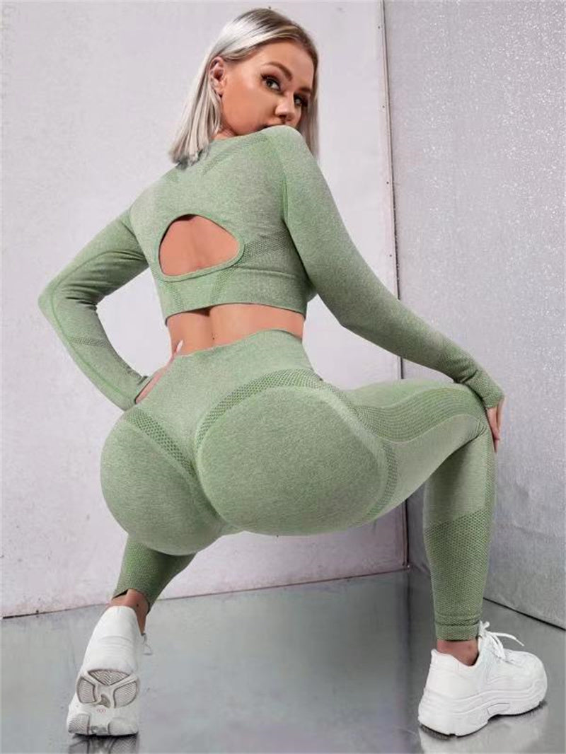 Women's Nylon Seamless Sports Set – Hollow Top & Butt-Lifting Leggings