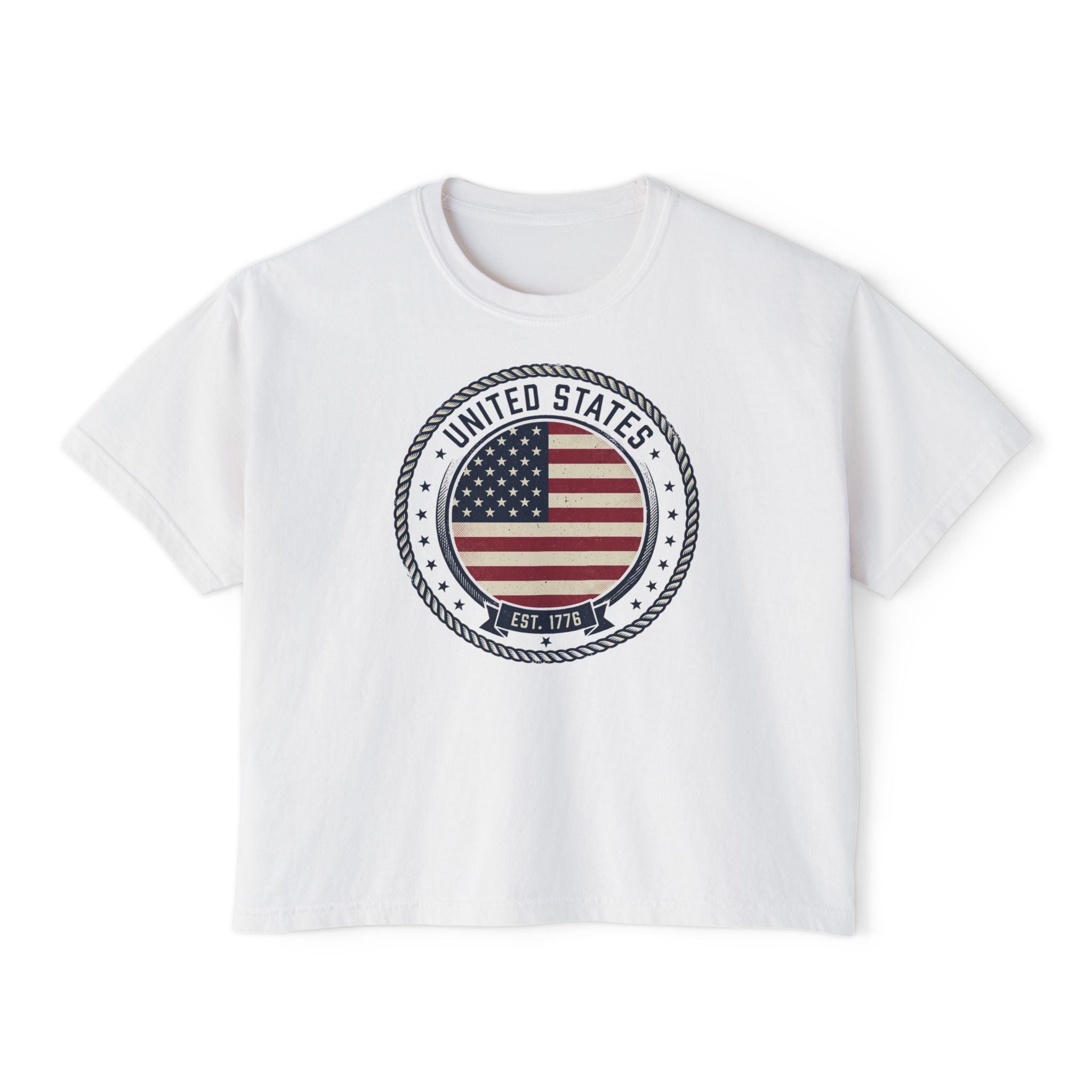 Women's Boxy Tee - 'Merica Flag Seal Patriotic Crop Top.