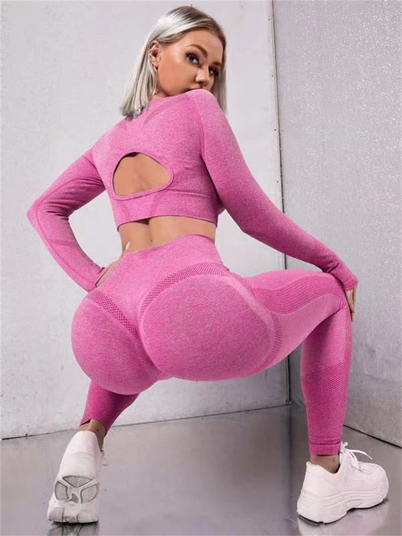 Women's Nylon Seamless Sports Set – Hollow Top & Butt-Lifting Leggings