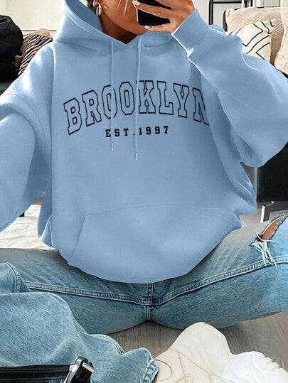 Women's Loose Fit Street Hoodie with Drawstring Hood
