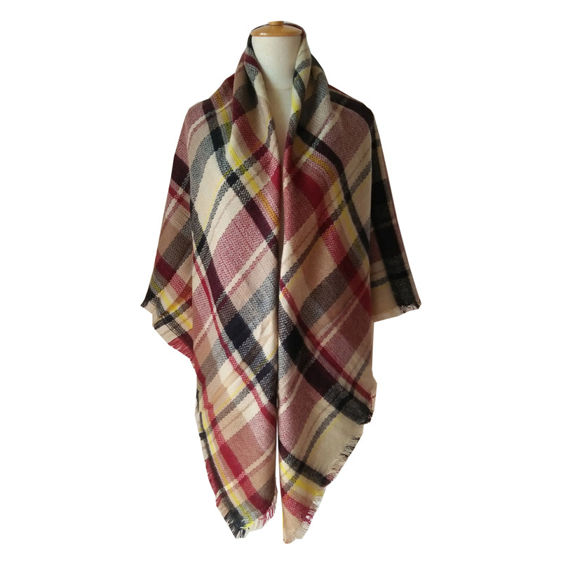 59 X 59in Red Women Fall Winter Scarf Plaid Tassel Soft Warm Blanket Scarves Womens Shawl Wraps
