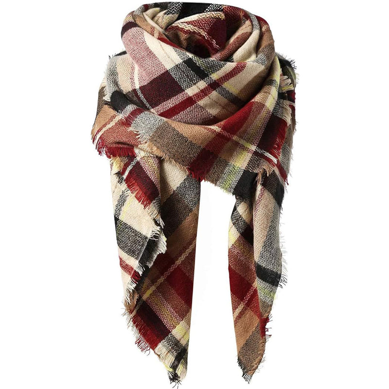 59 X 59in Red Women Fall Winter Scarf Plaid Tassel Soft Warm Blanket Scarves Womens Shawl Wraps