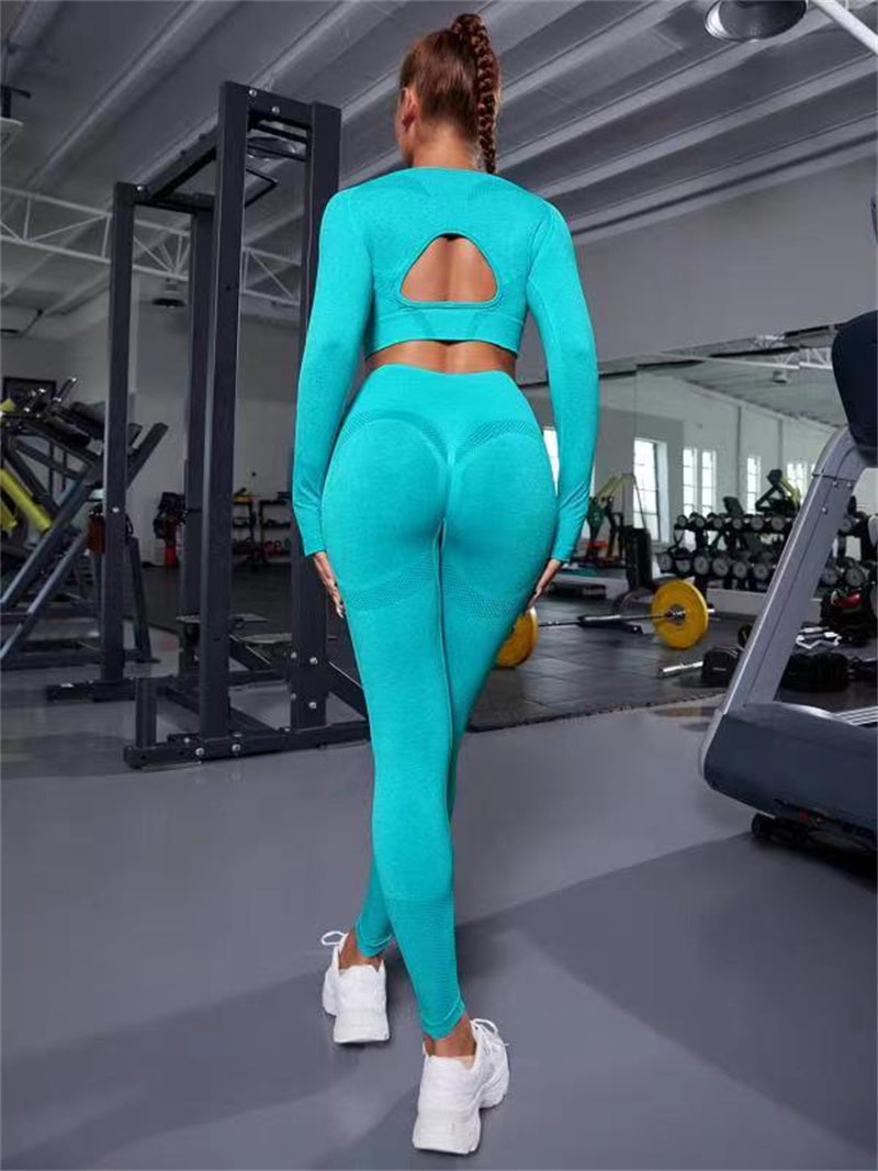Women's Nylon Seamless Sports Set – Hollow Top & Butt-Lifting Leggings
