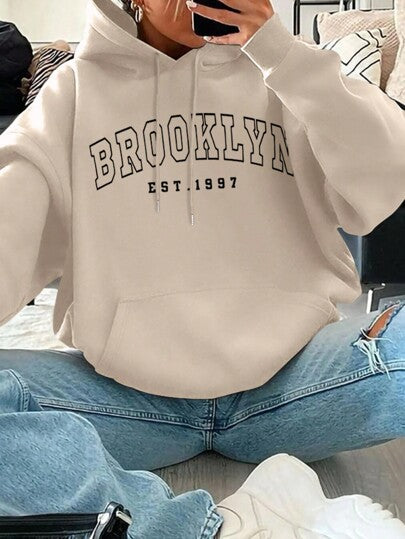 Women's Loose Fit Street Hoodie with Drawstring Hood