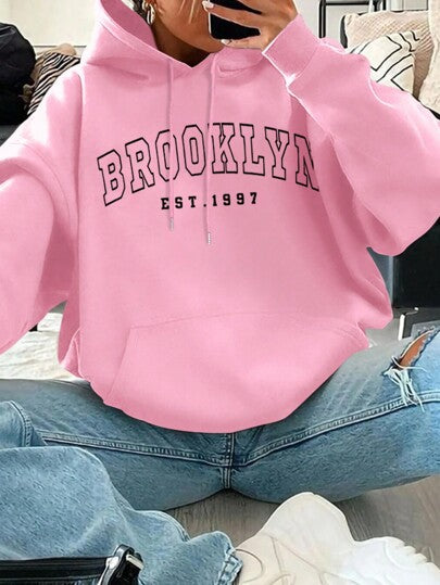 Women's Loose Fit Street Hoodie with Drawstring Hood